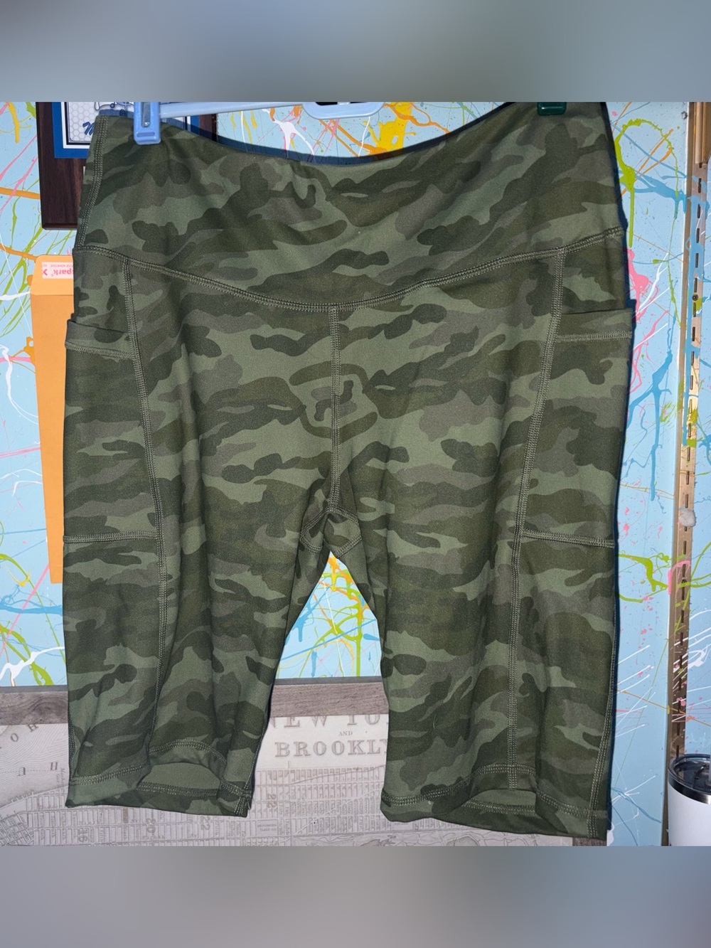High-Waist Green Camo pattern Women's Active Bike Shorts